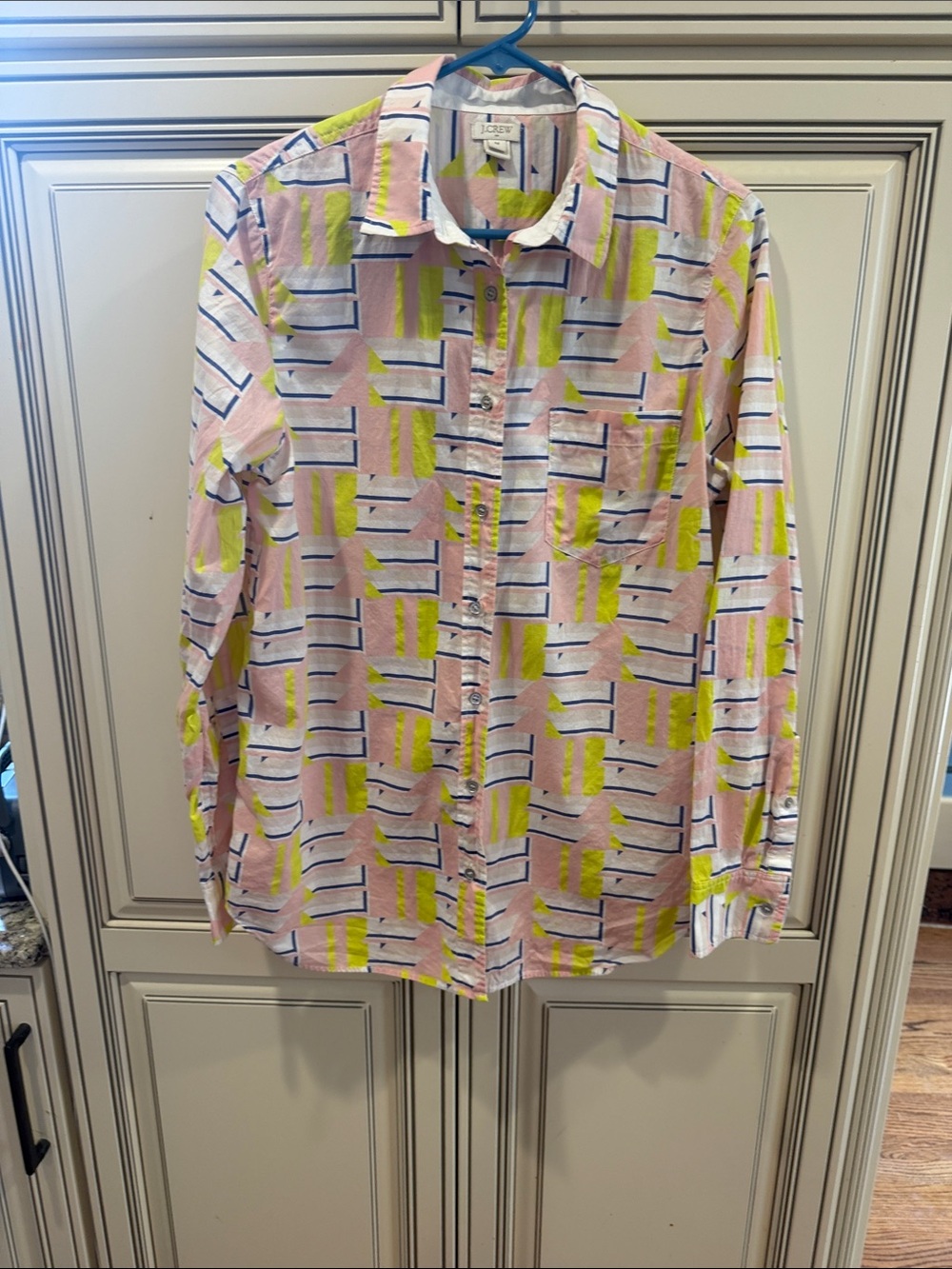 J Crew woman’s Casual Button-Up Shirt - Pink Geometric Print